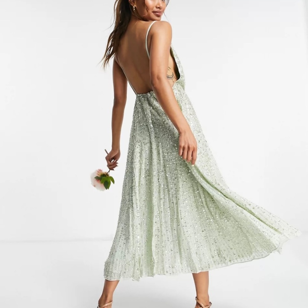 ASOS EDITION embellished cami midi dress in sage green